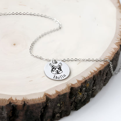 Personalized Engraved Pet Face Necklace, Custom Pet Portrait Necklace, Gift For Pet Lovers