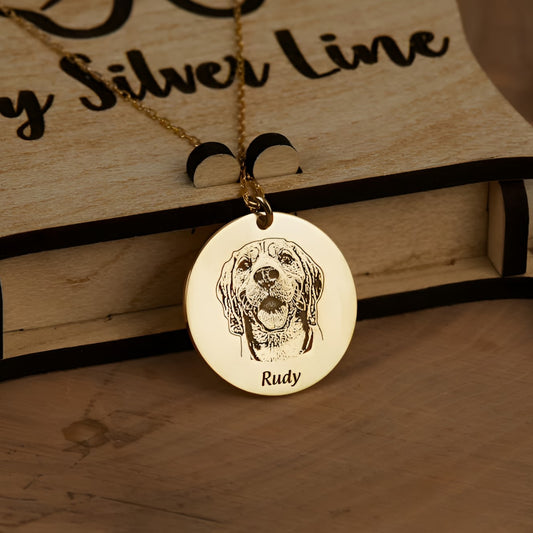 Personalized Engraved Pet Face Necklace, Custom Pet Portrait Necklace, Gift For Pet Lovers