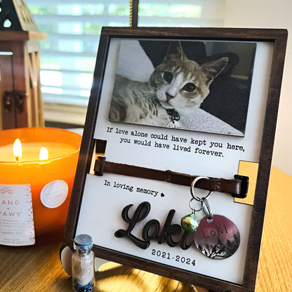 Personalized Wooden Pet Memorial Frame, Custom Pet Collar Holder Wooden Sign, Remembrance Gift For Loss Pet