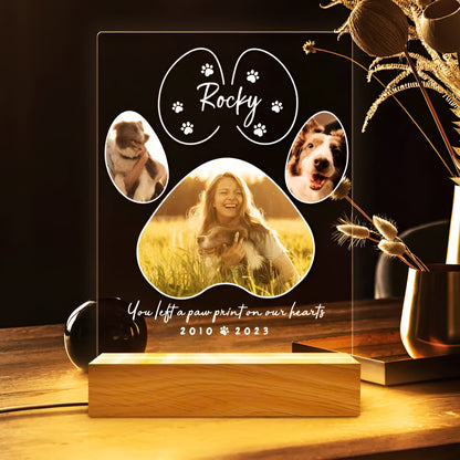 Personalized Pet Memorial Night Light, Custom Pet Photo Night Light, Sympathy Gift for Loss of Pet