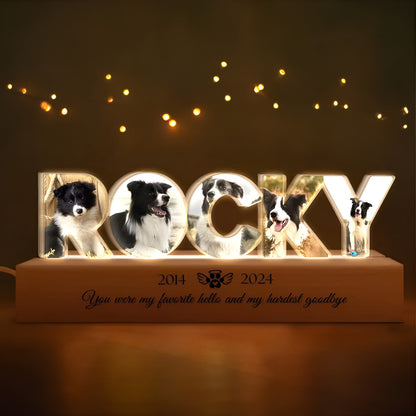 Personalized Pet Name Memorial Night Light, Custom Pet Photo Night Light, Sympathy Gift for Loss of Pet