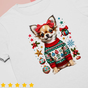 Cute Chihuahua dog Christmas decorative lights Christmas shirt - Msix Apparel - T Shirt