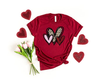 3 Doodle Heart Valentines Shirt, Leopard Heart Shirt, Cute Valentines Day Shirt, Leopard Shirt, Cute Heart Shirt Unisex, Valentines shirt - Msix Apparel - T Shirt