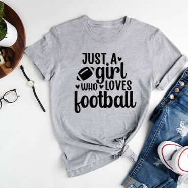 Just A Girl Who Loves Football, Football Shirt, Women Sport Lover, Football Youth Sleeve, Football Girl, Football Mom, Gift For Her - Msix Apparel - T Shirt