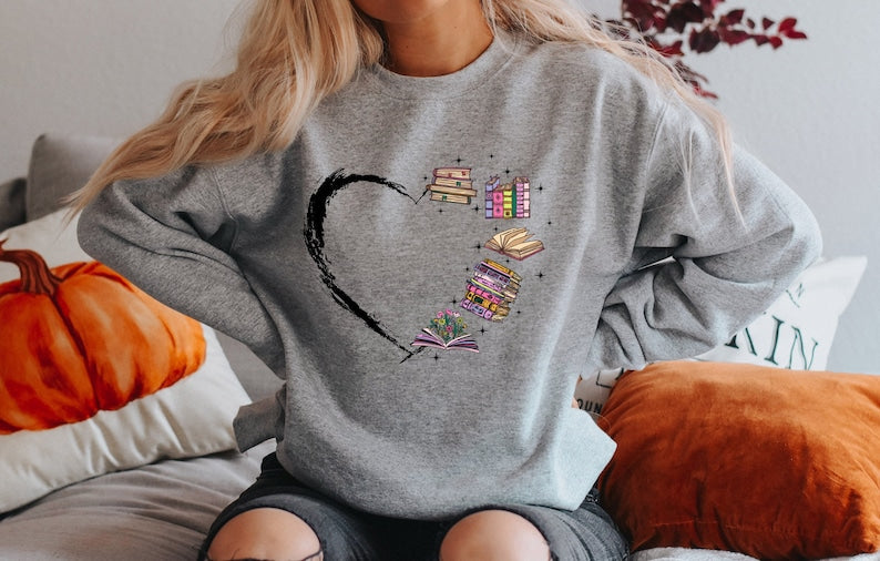 Book Lover Sweatshirt, Library Sweatshirt, Book Reader Sweatshirt, Reading Sweatshirt, Book Lover Gift, Books Heart Sweatshirt - Msix Apparel - Sweatshirt