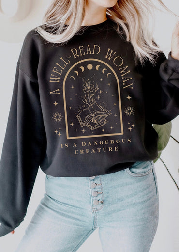 A Well Read Woman Bookish Sweatshirt Book Sweatshirt Reading Sweatshirt Literature Shirt Librarian Shirt Bookish Crewneck Celestial Sweater - Msix Apparel - Sweatshirt