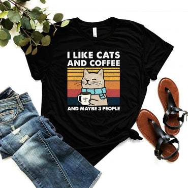 I Like Cats And Coffee Shirt, Coffee Lover Shirt, Funny Cat Shirt, Cat Mom Gift, Cat Lover Shirt, Retro Coffee Shirt, Vintage Cat Shirt - Msix Apparel - T Shirt