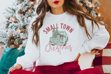 Small Town Christmas Sweatshirt, Christmas Shirt, Country Christmas Shirt, Christmas Sweater, Holiday Gifts, Farmer Christmas Shirt - Msix Apparel - White Sweatshirt