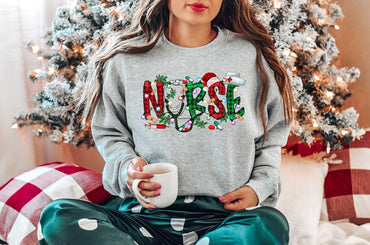 Christmas Nursing Sweatshirt, Nursing School T Shirt,Nurse Christmas shirt, Christmas Shirt, Christmas,Nurse Shirt,Nurse Gift for Woman - Msix Apparel - Heather Grey Sweatshirt
