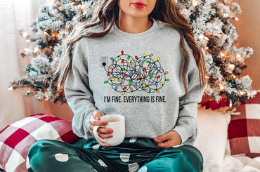 I'm Fine Everything Is Fine T-Shirt, Christmas Gift, T-Shirt Women, Christmas Women Shirts - Msix Apparel - Heather Grey Sweatshirt