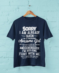 Funny T Shirt For Boyfriend Husband Partner Sorry I Am Already Taken By A Freaking Awesome Girl She's A Bit Crazy joke gift ideas for him - Msix Apparel - T Shirt