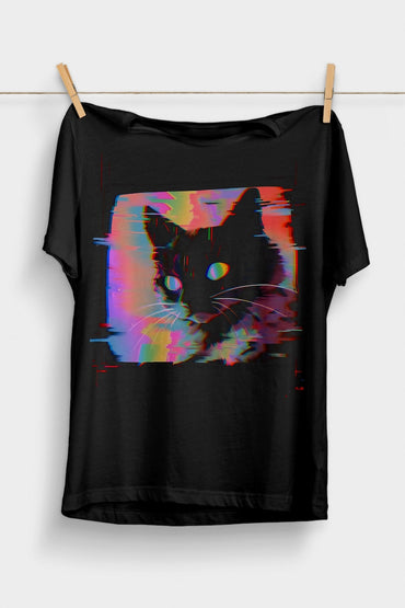 Psychedelic Weirdcore Cat T Shirt Vaporwave Aesthetic Trippy Alt Clothing Grunge Clothes Harajuku Punk Rave Gear - Msix Apparel - T Shirt