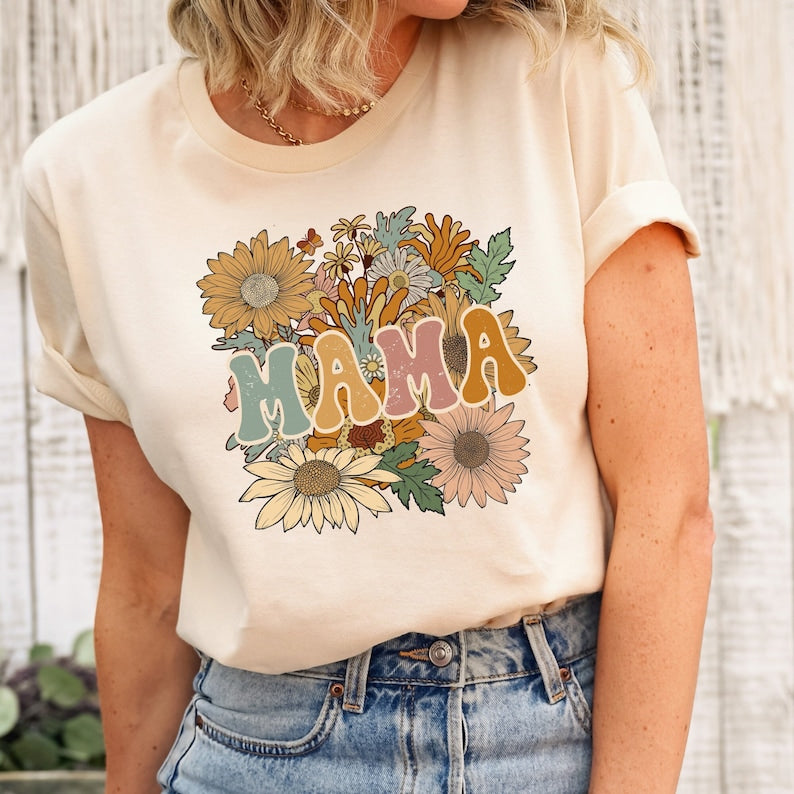 Retro Floral Mama T-shirt, Mom Shirt for Mom for Mother's Day, Mama T-shirt, Shirt for Mom for Mother's Day, Mama T-Shirt - Msix Apparel - T Shirt