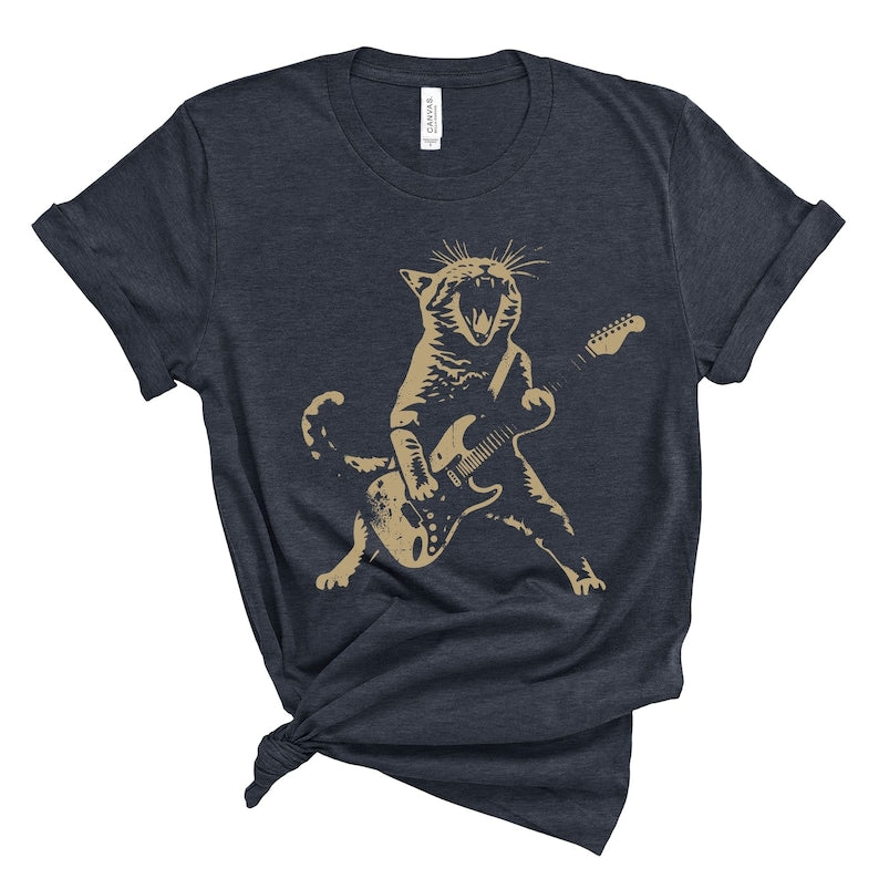 Rock Cat Playing Guitar Shirt, A Funny Guitar Cat T-Shirt Perfect for Cat Lovers and Rock Lovers Alike - Msix Apparel - T Shirt
