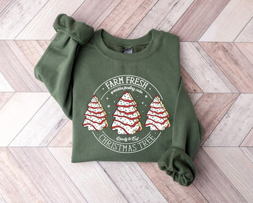 Farm Fresh Christmas Tree Cakes Shirt, Christmas Cake Sweatshirt, Christmas Tree Farm Shirt, Funny Christmas Sweatshirt, Christmas Tree Cake Tee - Msix Apparel - Military Green Sweatshirt