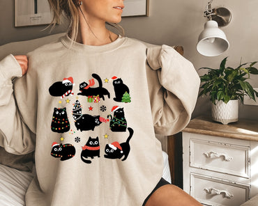 Christmas Black Cat Sweatshirt, Black Cat Christmas Shirt, Cat Lover Gift, Cat Mom Sweater,Xmas Gift, Holiday Hoodie, Kitten Christmas Shirt - Msix Apparel - Sweatshirt