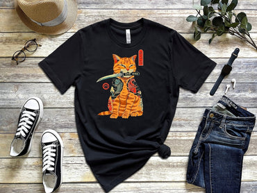 Japanese Cat T-Shirt, Samurai Cat Shirt, Cat Unisex T-Shirt, Catana Wave Vintage Shirt, Retro Aesthetic Shirt, Cat Lover Gift, Kawaii Shirt - Msix Apparel - T Shirt