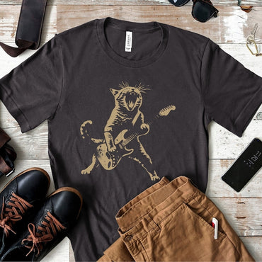 Rock Cat Playing Guitar Shirt, A Funny Guitar Cat T-Shirt Perfect for Cat Lovers and Rock Lovers Alike - Msix Apparel - T Shirt