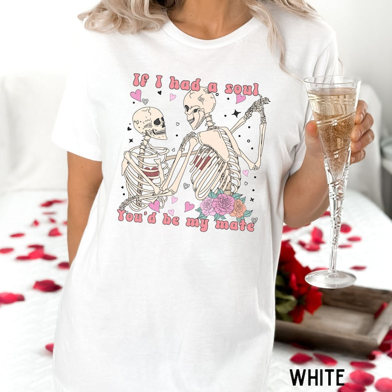 Funny Skeleton Valentines t-shirt, Dancing skeletons Valentine shirt, Retro women Valentine Day tee, Pink Valentine crewneck, Valentine gift - Msix Apparel - T Shirt