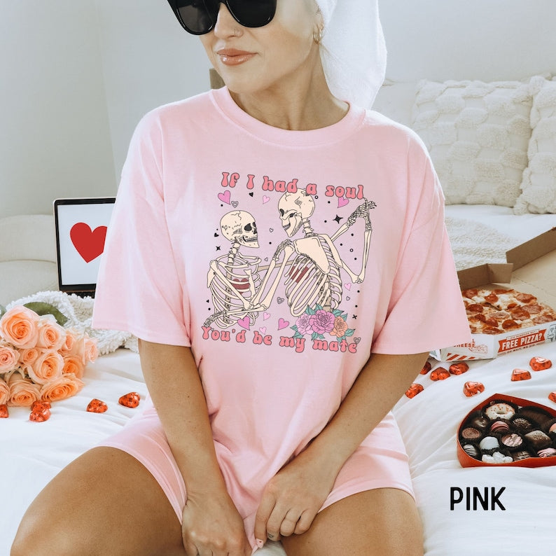 Funny Skeleton Valentines t-shirt, Dancing skeletons Valentine shirt, Retro women Valentine Day tee, Pink Valentine crewneck, Valentine gift - Msix Apparel - T Shirt