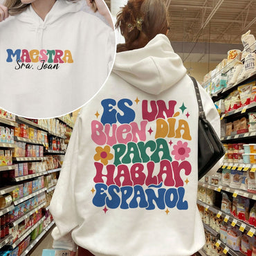 Spanish Teacher Sweatshirts, Maestra T Shirts, Spanish Teacher Gifts, Maestra Custom Name, Language Shirt, Latina Bilingual Teacher Shirt - Msix Apparel - Sweatshirt