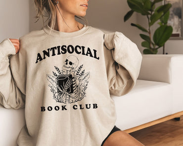 Groovy Retro Antisocial Book Club Sweatshirt, Funny Skeleton Book Lover Shirt, Booktrovert Shirt, Bookish Gift, Book Lover Gift, Book Shirt - Msix Apparel - Sweatshirt