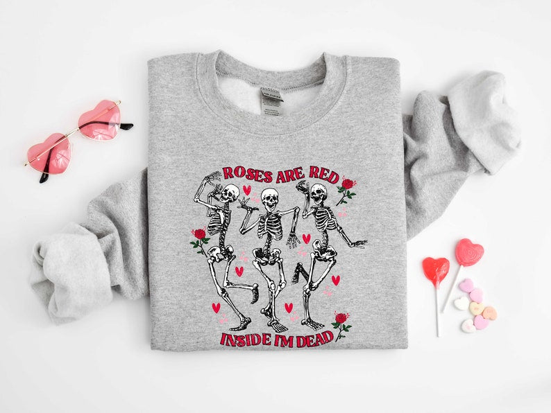Roses Are Red, Inside Me Dead Sweatshirt, It's Cold Outside Like My Heart Skeleton, Valentines Shirt,Skeleton Tee,Valentine's Day Sweatshirt - Msix Apparel - Sweatshirt