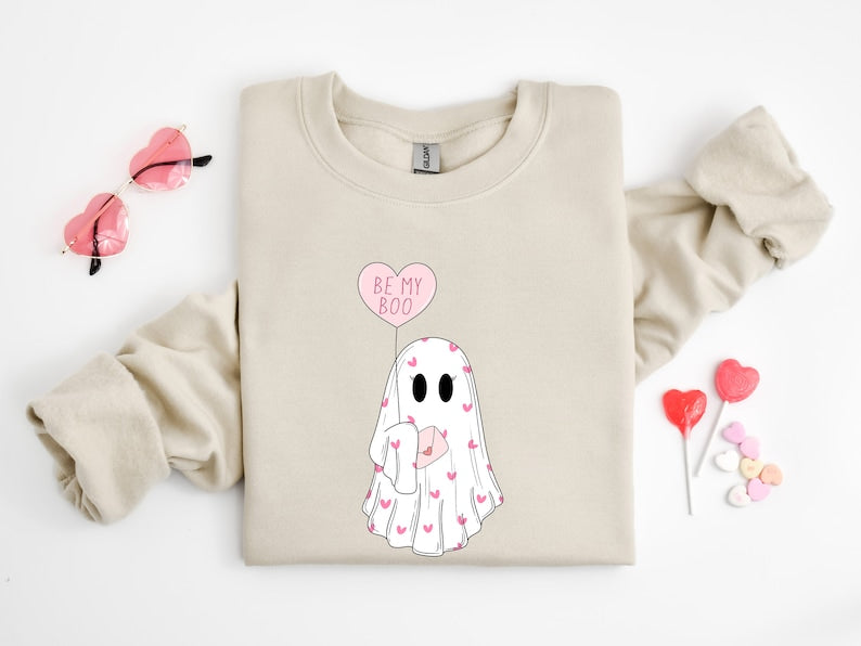 Be My Boo Sweatshirt, Ghost Sweater, Valentines Day Hoodie, XOXO Sweatshirt, Women Valentines Day Sweatshirt, Heart Sweatshirt - Msix Apparel - Sweatshirt