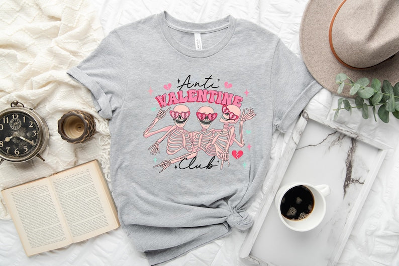 Anti Valentine Club Shirts, Valentine's Day Tee, Singles Valentine's Shirt, Skeleton Anti Valentine Club Sweatshirt, Funny Gift - Msix Apparel - Sweatshirt