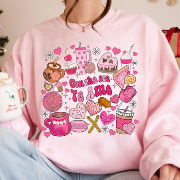 Concha See Te Amo Shirt, Mexican Valentine Shirt, Cafecito y Chisme Valentine's Day, Concha Valentine's Day Sweatshirt, Candy Valentines - Msix Apparel - Sweatshirt